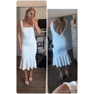 Lulus Moment Maker White Square Neck Trumpet Midi Dress Size XL NWT Bridal Party